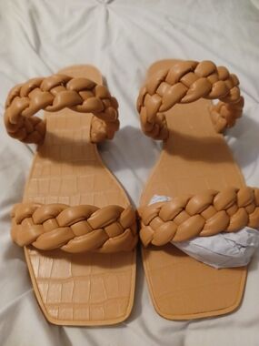 ZBY Braided Slide Sandals in Camel Tan